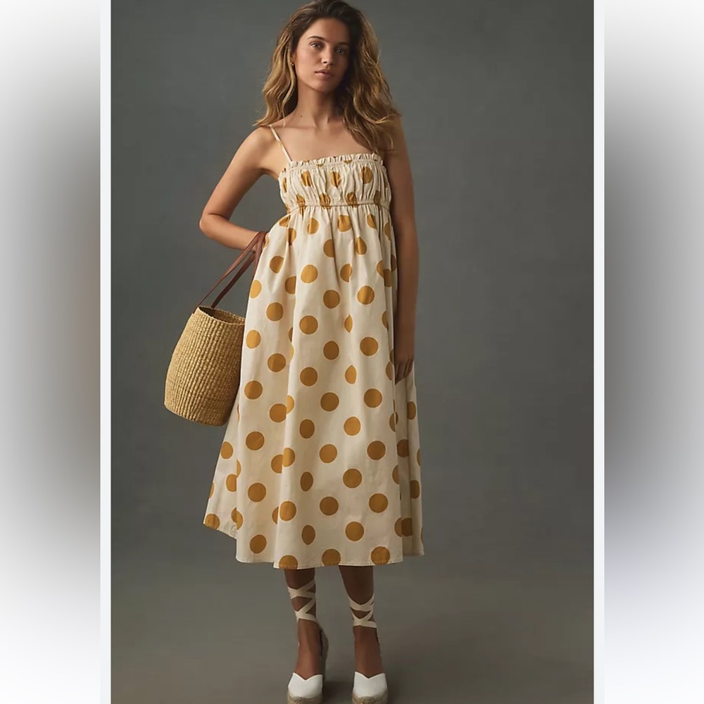 Anthropologie English Factory Square-Neck Ruched Babydoll
Midi Dress